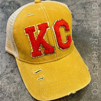 Mustard KC Chenille Patch Criss-Cross Hat